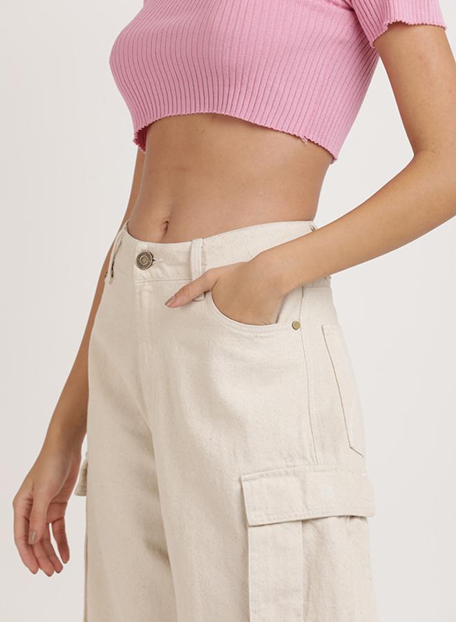 Take Two Women Relaxed Fit High-Rise Pure Cotton Cargo Jeans - Image 3